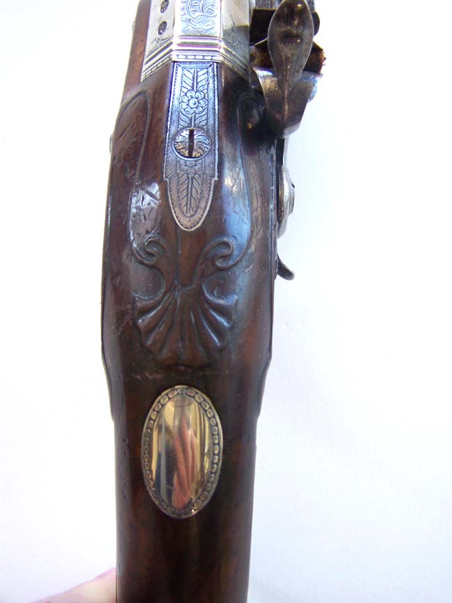 An EXCEPTIONALLY RARE  British Flintlock 'Paktong' Mounted Four Barrelled Naval Volley Pistol circa 1775 — image 6